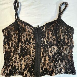 Vintage Y2K Charlotte Russe Nude w/ Black Lace Overlay Corset Top Women’s Sz XL